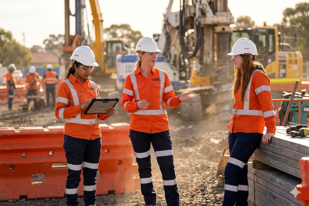 QBC women in civil construction wearing high-visibility workwear on site